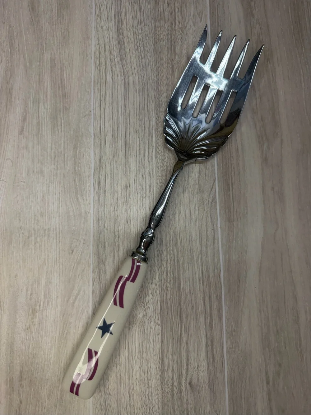 Longaberger All American Stars and Stripes Serving Fork Ceramic Handle